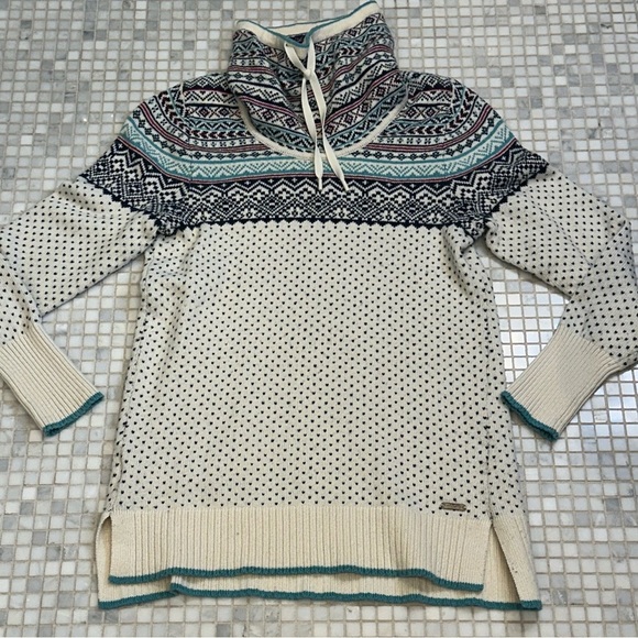 Eddie Bauer Fair Isle Pullover Sweater Cowl Neck Drawstring Sweater - Picture 1 of 13